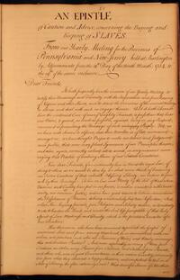 Philadelphia Yearly Meeting Epistle of Caution and Advice, 1754