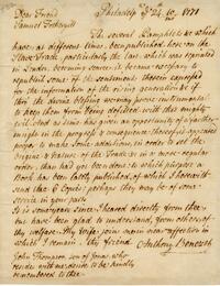 Letter to Samuel Fothergill, 1771-10-24