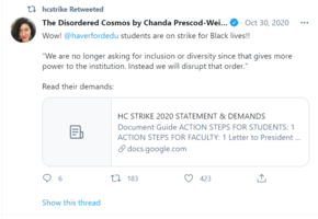 Chanda Prescod-Weinstein retweet of strike demands