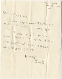 David Waring letter to Santa Claus
