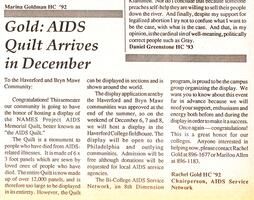 Gold: AIDS Quilt Arrives in December