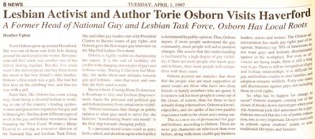 Lesbian Activist and Author Torie Osborn Visits Haverford