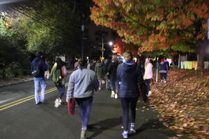 Strike supporters march down Ardmore Avenue or Haverford Road 1