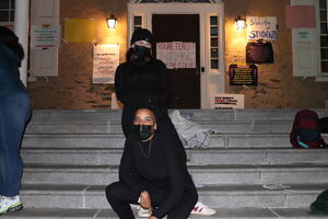 Strike organizers pose on steps of Founders Hall 2