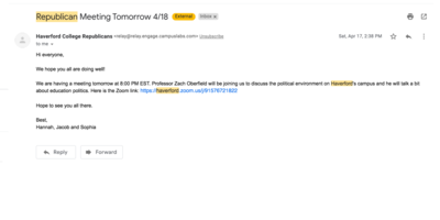 "Republicans Meeting Tomorrow 4/18" email