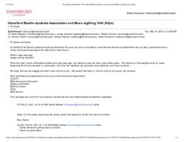 Haverford Muslim Students Association and Moon sighting 1442 (Hijra) email