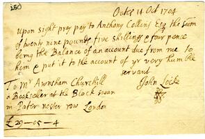 Letter from John Locke to Tom Awnshwam Churchill, October 14, 1704
