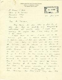 Letter from Erwin Schrödinger to Gilbert F. White, June 26, 1952