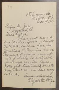 Letter from Elizabeth W. Paige to Rufus Jones 1914 October 10