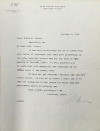 Letter from John S. Nollen to Rufus Jones 1915 October 2