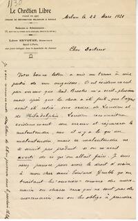 Letter from Léon Revoyre to Rufus Jones 1921 March 22