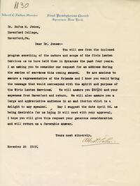 Letter from Albert C. Fulton to Rufus Jones 1923 November 26