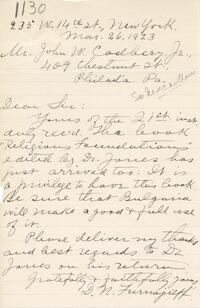 Letter to Rufus Jones 1923 March 26