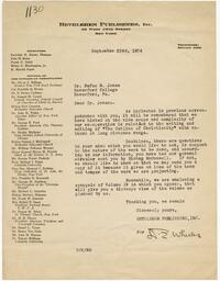 Letter from D. E. Wheeler to Rufus Jones 1924 September 22