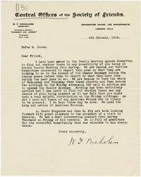 Letter from W. F. Nicholson to Rufus Jones 1924 January 5