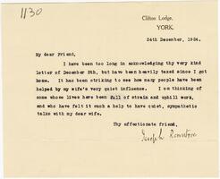 Letter from Joseph Rowntree to Rufus Jones 1924 December 24