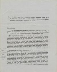 From the Yearly Meeting of Women Friends held in London, by adjournments, from the 19th of the Fifth Month to the 28th of the same, inclusive, 1858 :bto the Quarterly and Monthly Meetings of Women Friends in Great Britain and Ireland