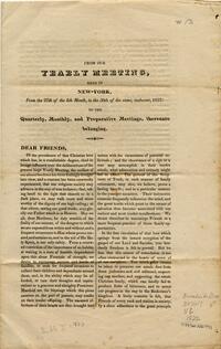 From our Yearly Meeting, held in New-York, from the 27th of the 5th month, to the 30th of the same, inslusive [sic], 1822: to the Quarterly, Monthly, and Preparative Meetings, thereunto belonging