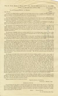 From the Yearly Meeting of Friends held in New York, by adjournments from the 23d of Fifth month, to the 26th of the same, inclusive, 1864 : to our subordinate Meetings and members