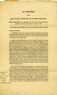 An epistle from our Yearly Meeting of Women Friends, held in Philadelphia, by adjournments, from the 17th of the Fourth-month, to the 21st of the same, inclusive, 1826 : to the Quarterly, Monthly, and Preparative Meetings, within its limits