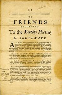 To Friends belonging to the Monthly Meeting in Southwark [on their attendance of religious meetings] .