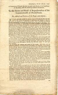 A committee of Friends this day attended each house of the legislature of this state, with the following address and petition : To the senate and house of representatives; the address and petition of the people called Quakers