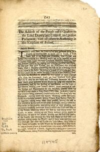 The address of the people call'd Quakers to the Lord Deputy and council, and present parliament, with all others in authority in this kingdom of Ireland