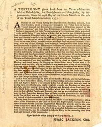 A testimony given forth from our Yearly-Meeting, held at Philadelphia, for Pennsylvania and New-Jersey : by adjournments, from the 29th day of the Ninth Month to the 4th of the Tenth Month inclusive, 1777