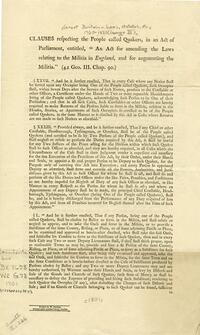 Clauses respecting the people called Quakers, in an Act of Parliament, entitled, "An Act for amending the laws relating to the militia in England, and for augmenting the militia" [42 Geo.III. Chap.90.]