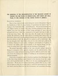 The memorial of the representatives of the religious Society of Friends for the states of Pennsylvania, New  Jersey and Delaware, to the Congress of the United States of America