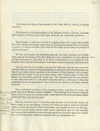 To the Senate and House of Representatives of the United States of America, in Congress assembled : -- The Memorial of the Representatives of the ... Friends,commonly called Quakers, in Pennsylvania, New Jersey ...respectfully represents