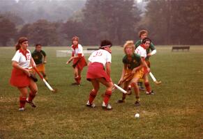 Loose ball in field hockey game