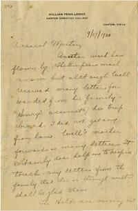 Letter from Catharine Jones Cadbury to Mother, 1920 September 20