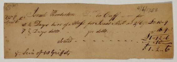 Invoice of work done by Cuff for Israel Pemberton, April 6, 1758