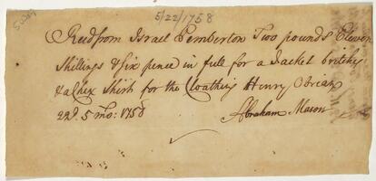 Receipts & Bills, May 27, 1758