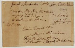 Bills and Receipts, June 28, 1758