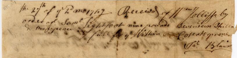 Bills and Receipts, February 27, 1759