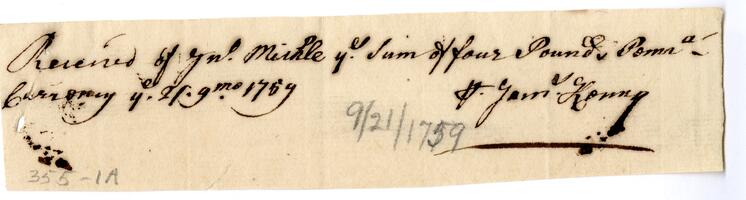 Bills and Receipts, September 21, 1759