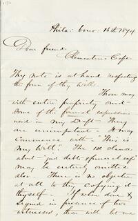 1874 June 16, Philadelphia, to Dear friend Clementine Cope, Overbrook