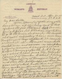 Belva Lockwood letter to Lella Gardner
