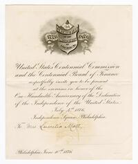 United States Centennial Commission and Centennial Board of Finance invitation
