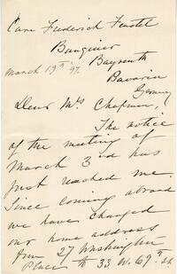 Augusta L. Curtis letter to Mariana Wright Chapman