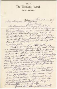 Henry B. Blackwell letter to Mariana Wright Chapman