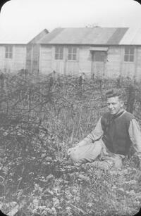 Mission hut on Hindenburg Line. Wire entanglement. Marvin Short.