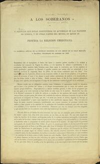 A los soberanos y a aquellos que estan constituidos en autoridad en las naciones de europa, y en otras partes del mundo, en donde se profesa la religion christiana : la asamblea annual de la Sociedad Religiosa de los Amigos en la Gran Bretana y Irlanda, c