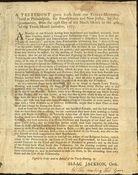 Testimony given forth from our Yearly-Meeting, held at Philadelphia, for Pennsylvania and New-Jersey : by adjournments, from the 29th day of the Ninth Month to the 4th of the Tenth Month inclusive, 1777