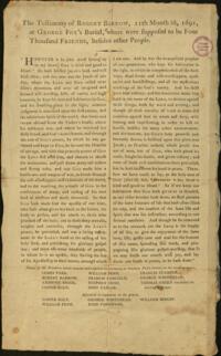 Testimony of Robert Barrow, 11th month 16, 1691, at George Fox's burial, where were supposed to be four thousand Friends, besides other people