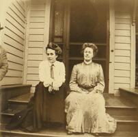 Two young women on porch