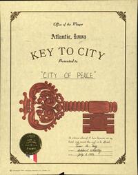 Office of the Mayor. Atlantic, Iowa. Key to City.