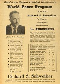 Republicans Support President Eisenhower's World Peace Program. Vote for Richard S. Schweiker for Vigorous, Enthusiastic Representation in Congress.